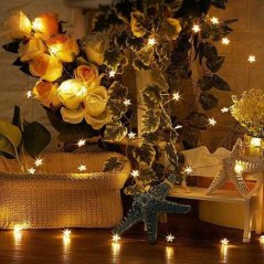 Vianočná led svetelná reťaz vnútorná na batérie - hviezdičky - 20led - 1,9m teplá biela