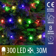Vianočná led svetelná reťaz vonkajšia - DOT LED - programy, časovač - 300led - 30m - multicolour