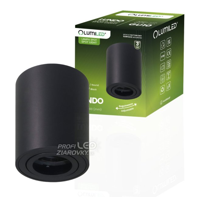 Nadomietkové halogénové bodové svietidlo tuba pohyblivé LUNDO GU10 LUMILED okrúhle čierne 80mm
