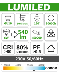 Led žiarovka gu10 smd 2835 6w studená biela