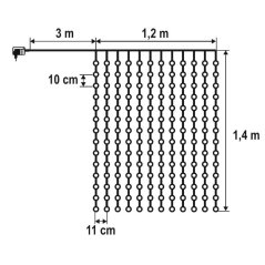 Vianočná DOT Led svetelná záclona vnútorná - 168led - 1,2x1,4m - teplá biela