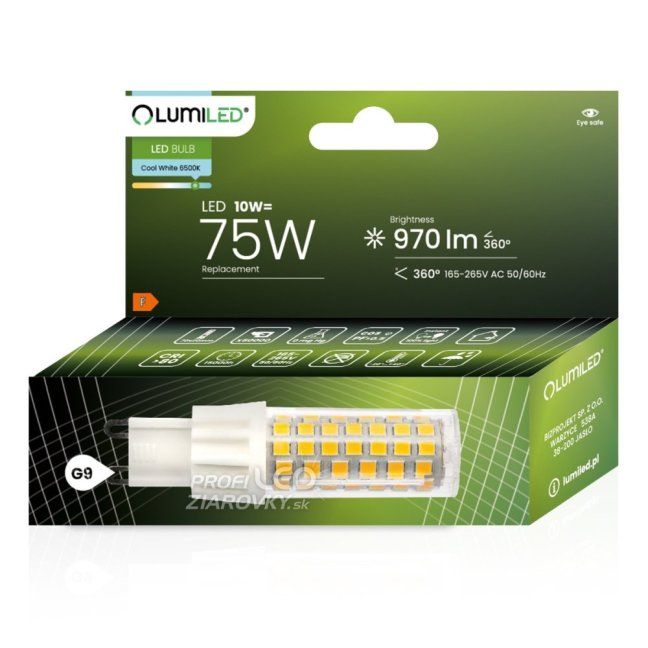 LED žiarovka G9 kapsula 10W = 75W 970lm 6500K Cold 360° LUMILED