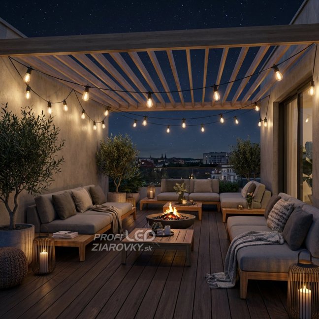 Solárna záhradná girlanda 40x LED dekoratívne žiarovky 20m 2700K teplá s diaľkovým ovládaním SOLENA LUMILED