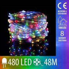 Vianočná led svetelná mikro reťaz vonkajšia + programator - 480Led - 48m multicolour