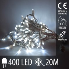 Svetelná reťaz vonkajšia 20 m, 400 LED, studená biela, na spájanie