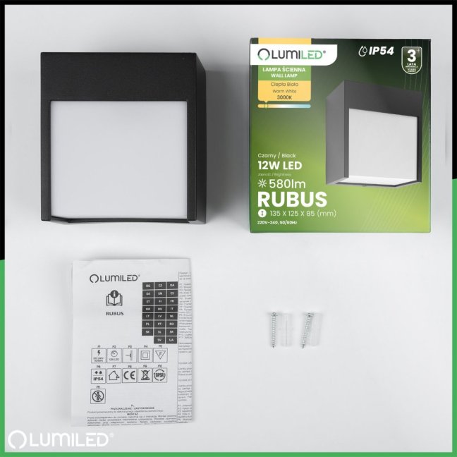 Vonkajšie nástenné svietidlo LED IP54 12W 3000K RUBUS LUMILED