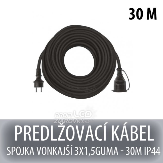 Predlžovací kábel spojka vonkajší 3x1,5 guma - 30m čierny ip44 Predlžovací kábel spojka vonkajší 3x1,5 guma - 30m čierny ip44