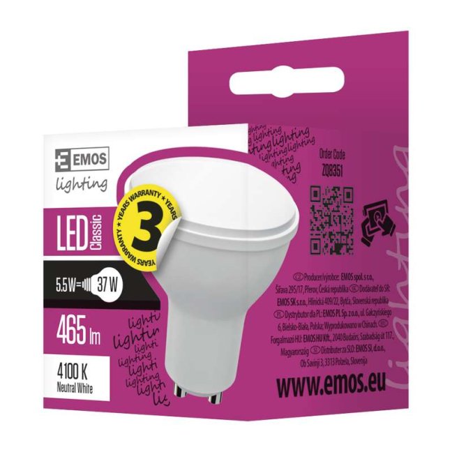 Led žiarovka classic 5,5w gu10 neutrálna biela