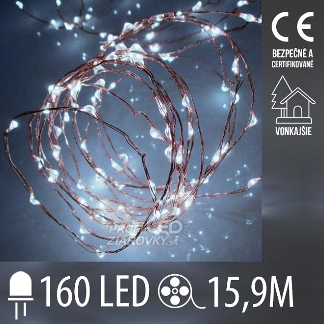 Svetelná mikro reťaz vonkajšia 15,9 m, 160 LED, studená biela