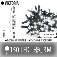 Viktória spojovateľná led svetelná reťaz vonkajšia ježko - 150led - 3m studená biela