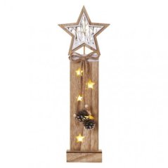 LED dekorácia drevená – hviezdy, 48 cm, 2x AA, vnútorná, teplá biela, časovač