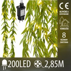 Vianočná led svetelná záclona vonkajšia - svietiaca zeleň - programátor - 200led - 2,85m teplá biela