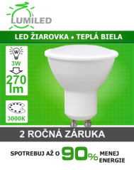 Led žiarovka gu10 smd 2835 3w teplá biela
