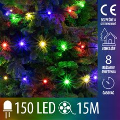 Svetelná reťaz DOT vonkajšia 15 m, 150 LED, farebná, 8 programov