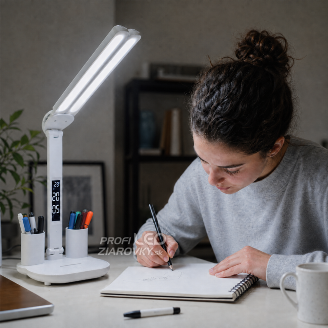 Lampa stolová LED dvojitá s displejom DALIS 11W 400lm biela LUMILED