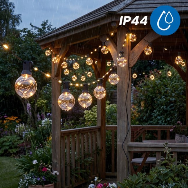 Záhradná solárna girlanda 20x LED dekoratívne žiarovky 10, 55m 3000K teplá + diaľkové ovládanie AURA LUMILED