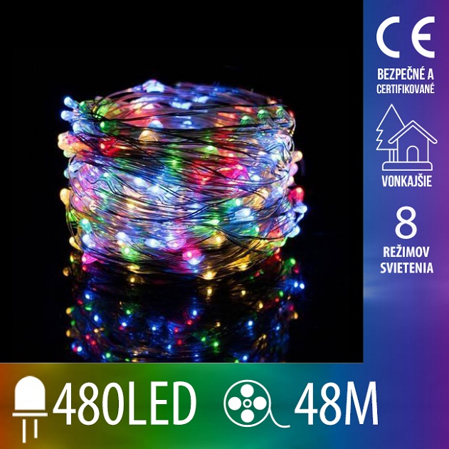 Vianočná led svetelná mikro reťaz vonkajšia + programator + ovládač - 480ed - 48m multicolour
