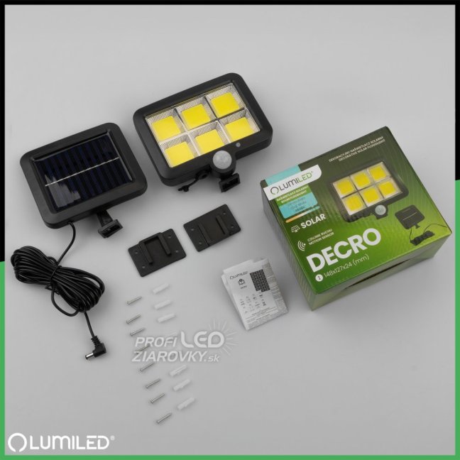 Solárne reflektory LED Halogénová záhradná lampa 6500K IP65 Senzor pohybu a súmraku DECRO LUMILED