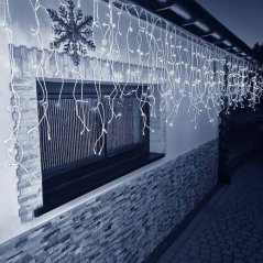 Svetelný záves s cencúľmi vonkajší 60 m, 1500 LED, studená biela, 8 programov, časovač, ovládač – sada 3 ks