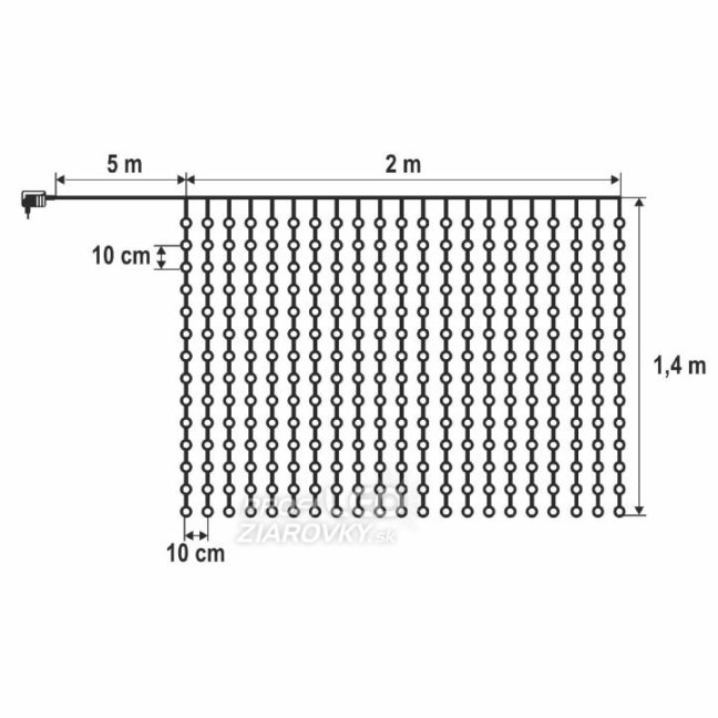 Svetelný záves DOT vonkajší 2 × 1,4 m, 294 LED, studená biela