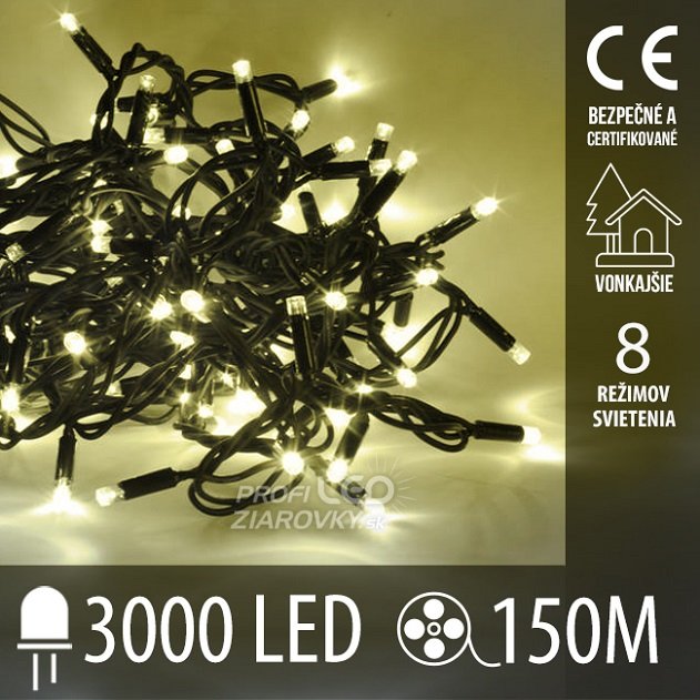 Svetelná reťaz vonkajšia 150 m, 3000 LED, teplá biela, svetelné programy Svetelná reťaz vonkajšia 150 m, 3000 LED, teplá biela, svetelné programy