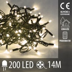Svetelná reťaz vonkajšia 14 m, 200 LED, teplá biela, svetelné programy