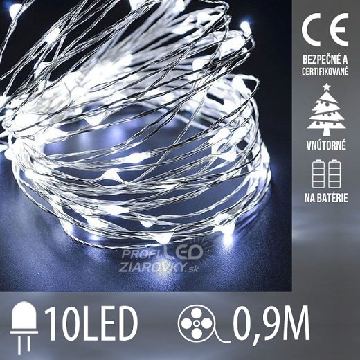 Svetelná mikro reťaz vnútorná na batérie 0,9 m, 10 LED, studená biela
