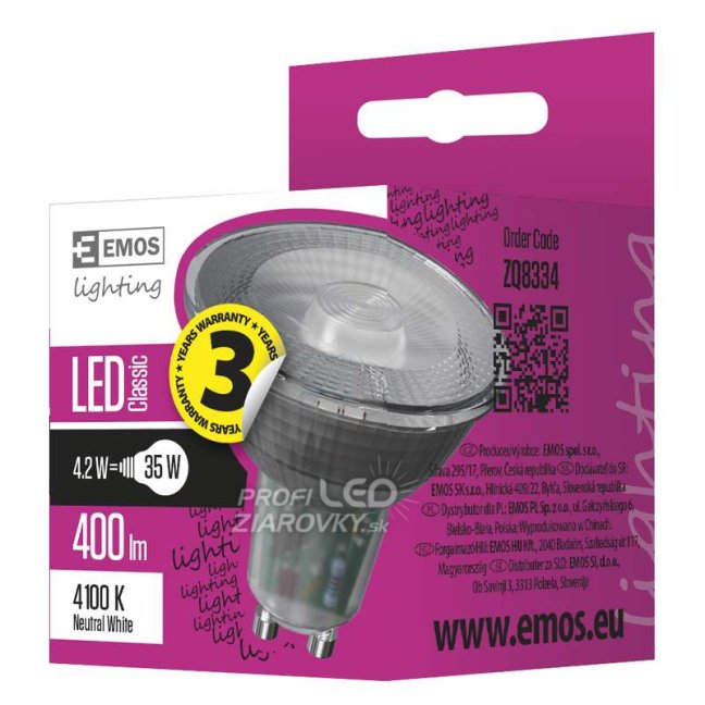 Led žiarovka classic 4,2w gu10 neutrálna biela