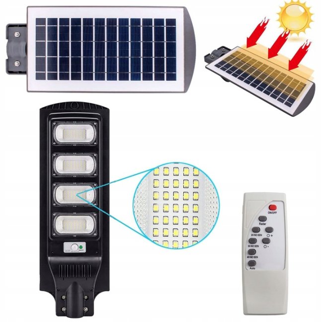LED solárne pouličné svietidlo 1500W - 6500K - s držiakom a diaľkovým ovládaním - čierne