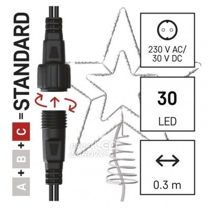LED vianoč. hviezda, 28,5 cm, vonkaj. aj vnútor., studená biela