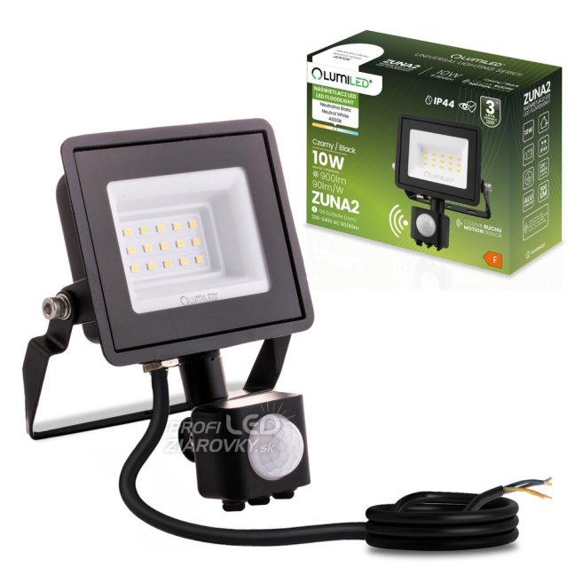 LED reflektor ZUNA2 10W 900lm 4000K IP44 Black Senzor pohybu LUMILED