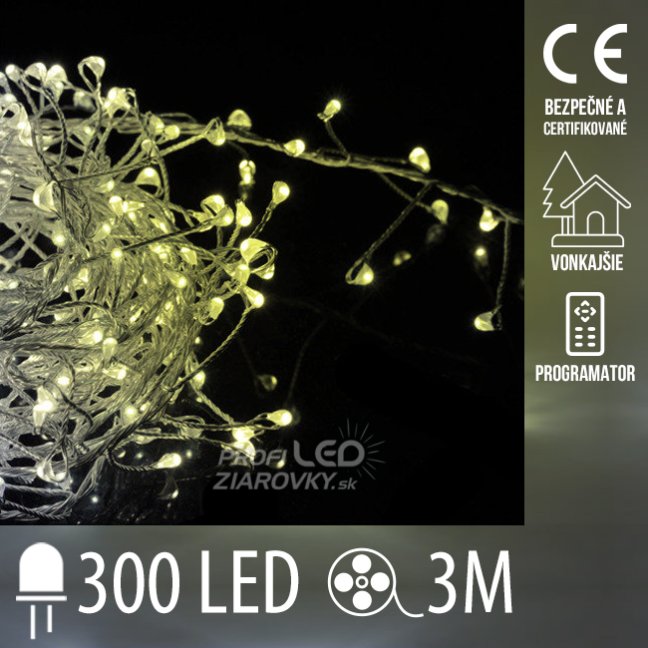 Svetelná mikro reťaz cluster vonkajšia 3 m, 300 LED, teplá a studená biela, 8 programov