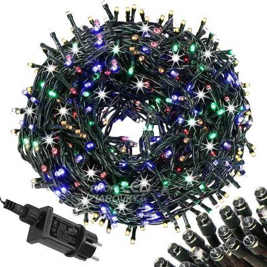 Svetelná reťaz vonkajšia 25 m, 500 LED, farebná, flash studená biela
