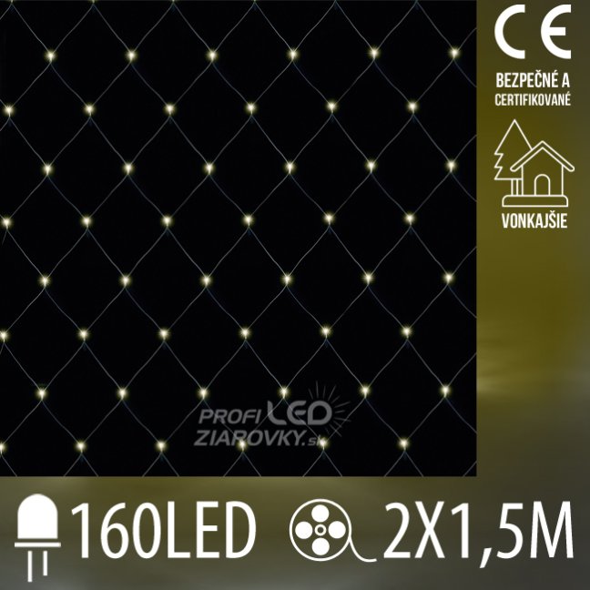 Svetelná sieť vonkajšia 2 × 1,5 m, 160 LED, teplá biela