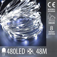 Vianočná led svetelná mikro reťaz vonkajšia + programator - 480ed - 48m studená biela