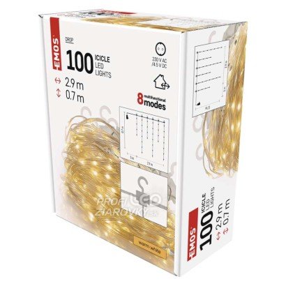 Svetelný záves s cencúľmi vonkajší aj vnútorný 2,9 m, 100 LED, teplá biela, svetelné programy