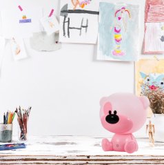 Detská nočná lampa led macko polux, 2,5w - rúžová