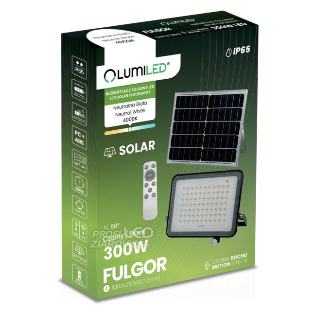 Solárne LED halogénové reflektory 300W Záhradná lampa 4000K IP65 PIR senzor pohybu + diaľkové ovládanie FULGOR LUMILED