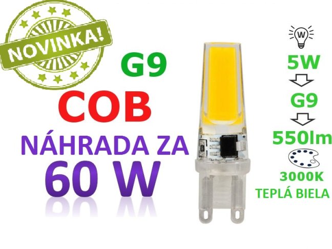 Led žiarovka g9 cob 5w teplá biela 550lm