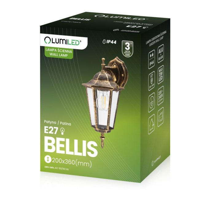 Vonkajšie fasádne nástenné svietidlo E27 LATARNIA DOWN DOWN Patina BELLIS LUMILED