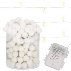 Vianočná led svetelná reťaz na batérie - guľky - programy - 50led - 7,5m teplá biela