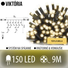 Viktória led svetelná záclona vonkajšia - 150led - 9m teplá biela