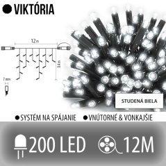 Viktória led svetelná záclona vonkajšia - 200led - 12m studená biela