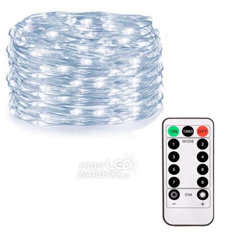 Svetelná mikro reťaz vonkajšia na batérie 4,9 m, 50 LED, studená biela, 8 programov