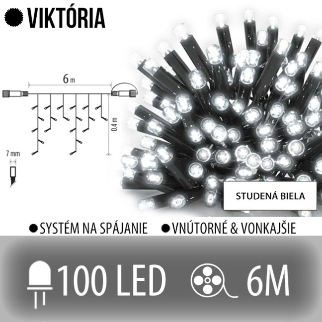 Viktória led svetelná záclona vonkajšia - 100led - 6m studená biela