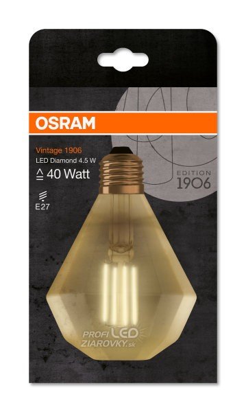 Led žiarovka filament e27 4,5w e27 osram vintage 1906 diamond - teplá biela