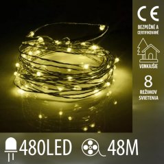 Vianočná led svetelná mikro reťaz vonkajšia + programator + diaľkové ovládanie - 480ed - 48m teplá biela