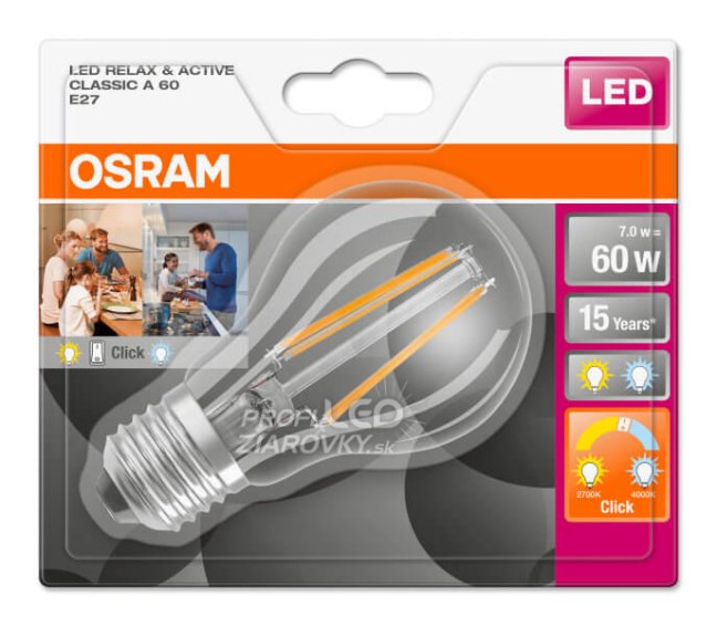 LED žiarovka E27 DUO CLICK 7W = 60W 806lm OSRAM 2700K 4000K Act &amp; Rel