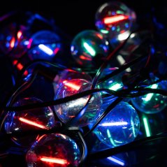 Solárna záhradná girlanda 20x LED dekoratívne žiarovky G50 10,6 m 3000K RGB + diaľkové ovládanie EREMI LUMILED