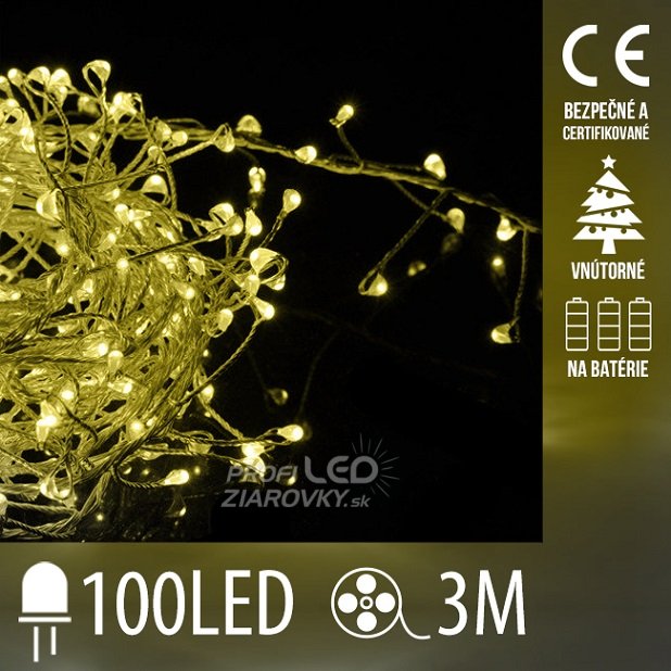 Svetelná mikro reťaz cluster vonkajšia 3 m, 100 LED, teplá biela, svetelné programy